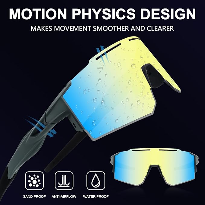 OULAIQI Cycling Sunglasses Polarized Sunglasses for Cycling Men Women with 1 Lens or 3 Interchangeable Lens Baseball Glasses