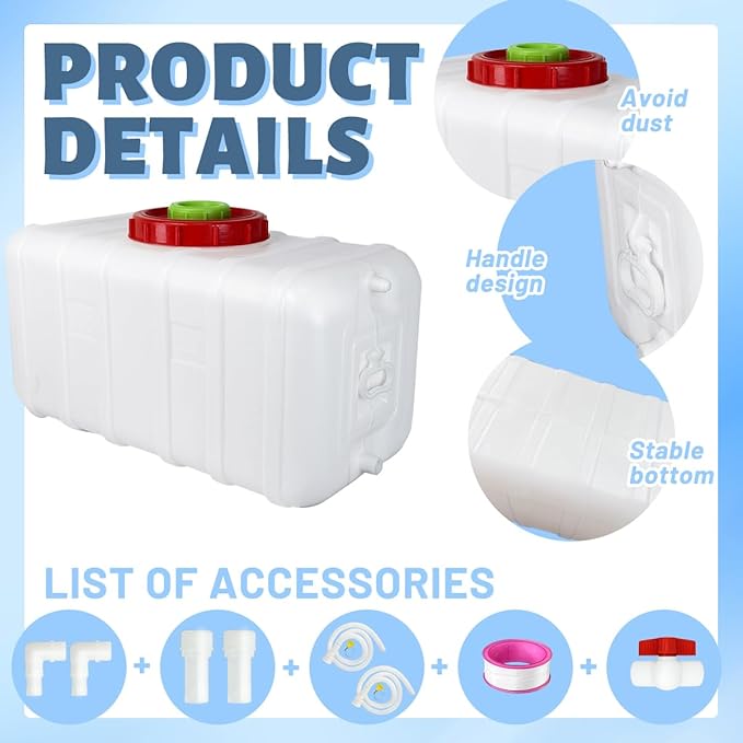 29 Gallon Potable Water Storage Containers Long Term,Water Tank with Spout Kit,Portable Water Storage Barrel for Outdoor Camping,Picnicking, RV and Household Water Use