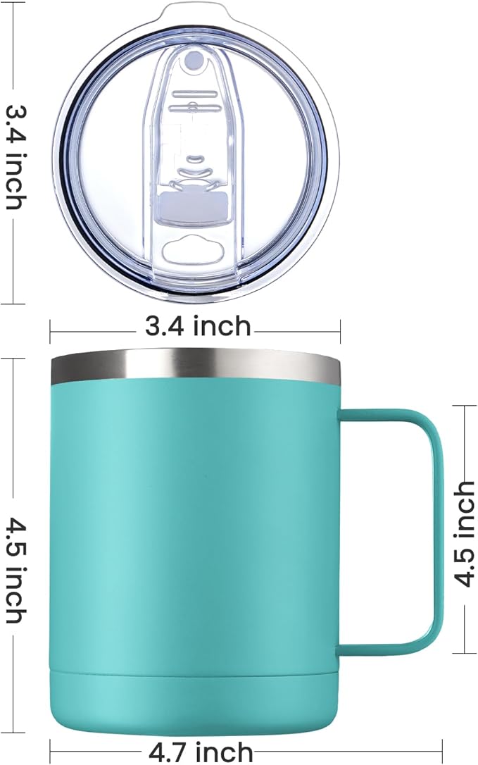 MEWAY 12oz Coffee Mug With Handle 2 Pack Bulk,Stainless Steel Insulated Travel Tumblers With Sliding Lid,Double Wall Vacuum Camping Cup for Hot & Cold Drinks Tea (Light Green,Set of 2)