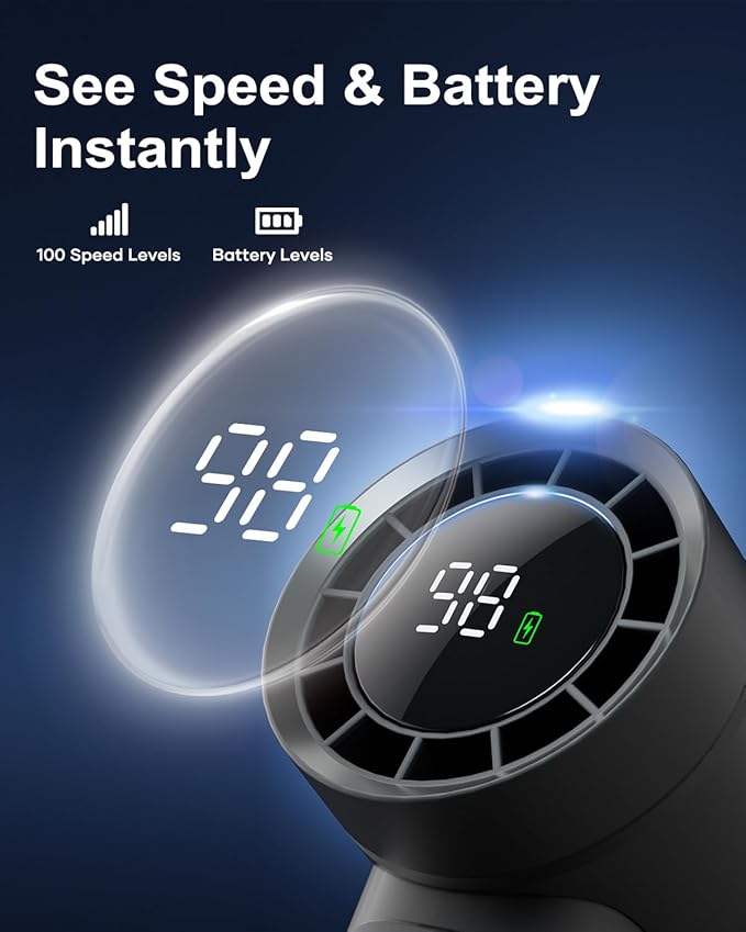 Handheld Fan - Portable Fan with Charger Power Bank, 9000mAh Rechargeable 18W Fast Charging, Type-C Input, 50000RPM High Speed Turbo Airflow for Travel Concerts Cruise Makeup, Black