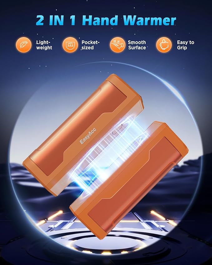 EasyAcc Hand Warmers Rechargeable 2 Pack, 10000mAh Magnetic Hand Warmers, 18Hrs Long Heating, with Camping Hook, Portable Power Bank, Pocket Size, Gifts for Christmas, Camping