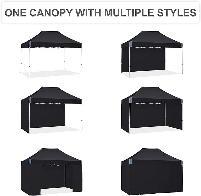 pop up Canopy Tent 10x15, Eazy up Outdoor Patio Canopy Tent with sidewalls, Heavy Duty Commercial Instant Canopy Tent with Sand Bags for Deck, Party, Camping, Backyard, Playground, Black