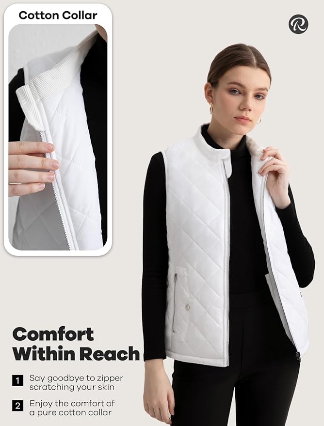 Women's Vest, Quilted Puffer Water-Resistant Zip With Pockets