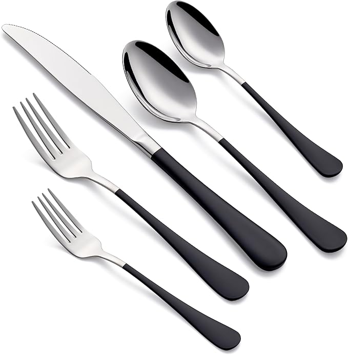 20-Piece Black Silverware Set for 4, 18/0 Stainless Steel Flatware Cutlery Utensils Set, Include Dinner Knives,Dinner Forks,Dinner Spoons,Salad Forks,Teaspoons, Elegant Gift,Dishwasher Safe
