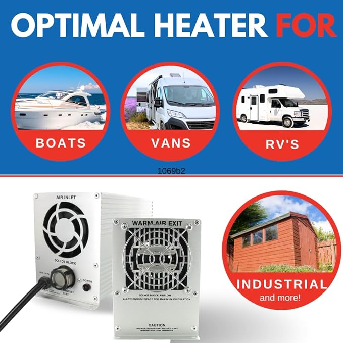 Boat Engine Compartment Heater | 800w Marine Certified Bilge Heater, Use For Winter Storage, Under RV, Freeze Protection, Well House, Campers, Greenhouses, & Boats