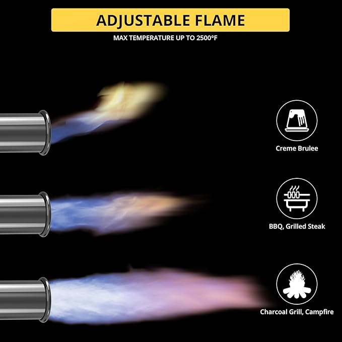 TBTEEK Powerful Propane Torch Head, Sous Vide Grill Cooking Torch With Adjustable Flame, Safety Lock Charcoal Torch Lighter for BBQ, Searing Steak, Creme Brulee, Campfire (Tank Not Included)