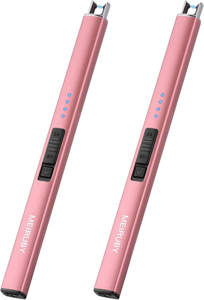 2 Pack Electric Candle Lighter, Christmas Stocking Stuffers Gifts for Women Mom Men Wife Sister, USB Arc Rechargeable Windproof Long Lighter for Candle BBQ Housewarming Birthday Gifts Idals