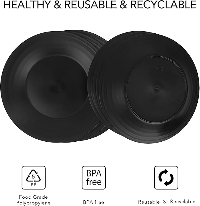 greenandlife 10inch/6pcs Dishwasher & Microwave Safe Wheat Straw Plates, Alternative for Plastic Plates, Lightweight Reusable Unbreakable Dinner Plates, Non-toxin, BPA Free for Kids Adults, Black