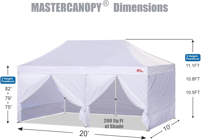 MASTERCANOPY Heavy Duty Pop-up Canopy Tent with Sidewalls (10x20,White)