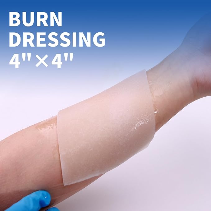 Dr.Med Burn Kit, 4pcs Burn Dressings 4x4”, 8pcs Burn Gel 3.5g, 4pcs Non-Adherent Xeroform Petrolatum Gauze, Burn First Aid Cooling Soothing Cream with Bandage, Latex Surgical Gloves, Scissors, Tape