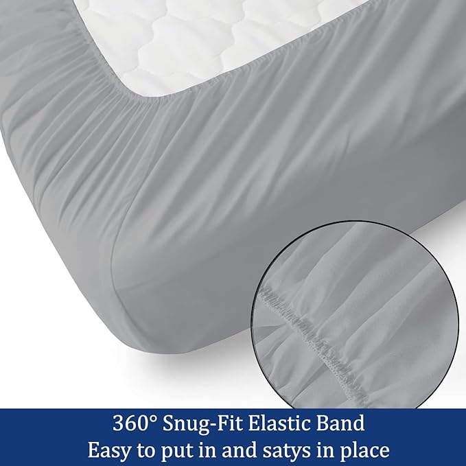 Cot Sheets 33" x 75" - 4 PCs Cot Sheet Set - 600TC 100% Cotton Sheet Set - Cot Size Fitted Sheets Perfect for Narrow Twin/Camp Bunk/Rvs Bunk/Guest Beds/Trifold Mattress, 4-8" Deep Pocket - Light Grey