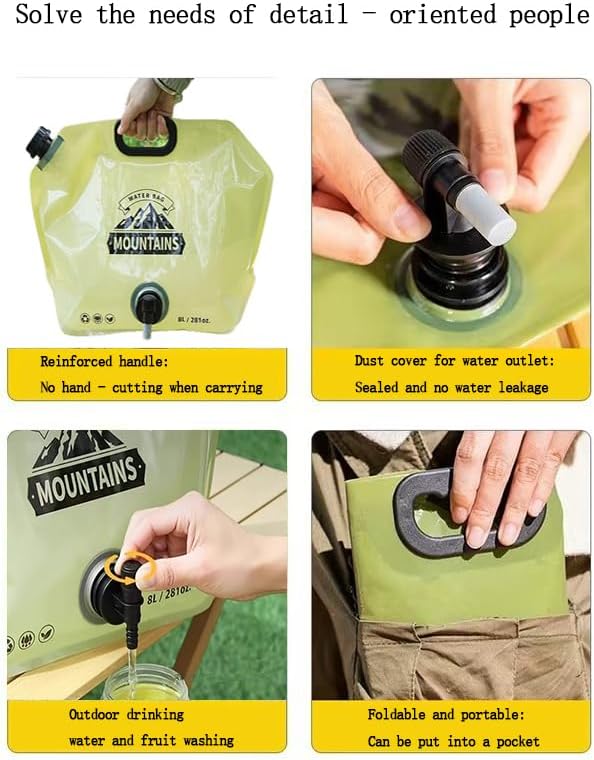 Collapsible 8L Water Storage Bag, BPA-Free Portable Folding Water Jug with Adjustable Faucet, Leakproof Emergency Water Bag for Camping, Hiking, Riding, Outdoor Sport 1Beige