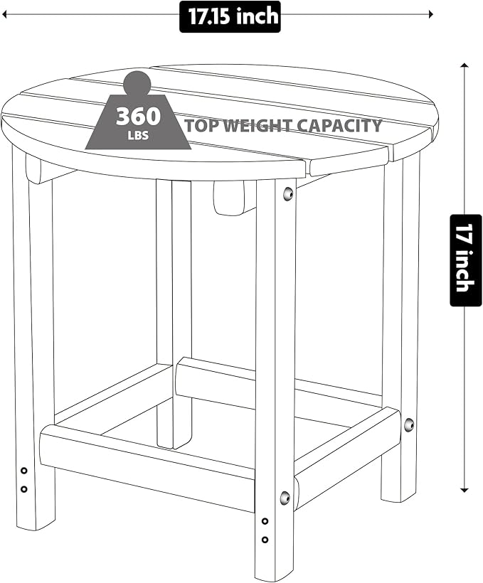 LZRS Round Adirondack Patio Side Table End Table, Outdoor Side Tables for Patio, Backyard,Pool, Indoor Companion, Easy Maintenance & Weather Resistant(Turquoise)
