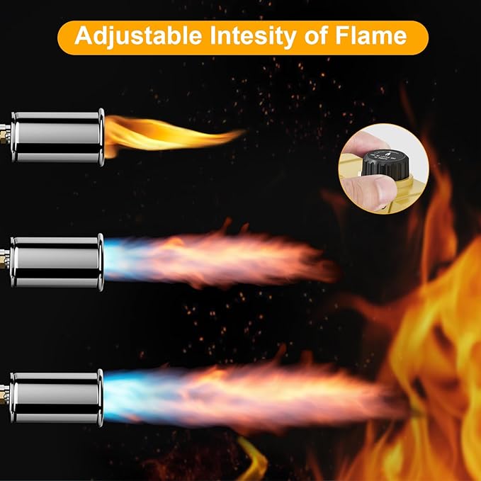 Sondiko Powerful Cooking Propane Torch Head, Culinary Torch Campfire Starter, Adjustable Weed Torch Burner for Searing Steak, BBQ, Welding (Gold & Black) Propane Tank Not Included