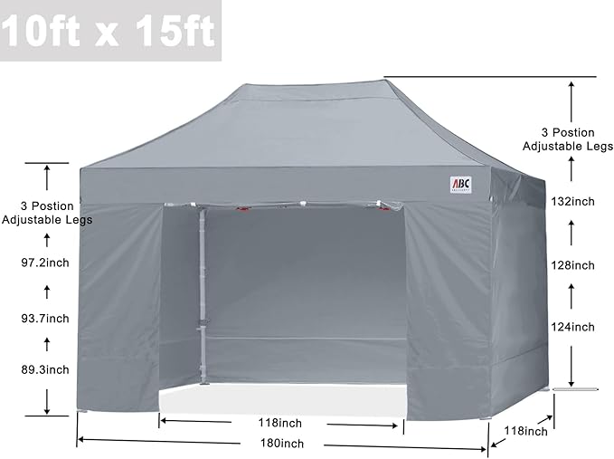 ABCCANOPY Easy Pop Up Canopy Tent with Sidewalls 10x15 Commercial -Series, Gray