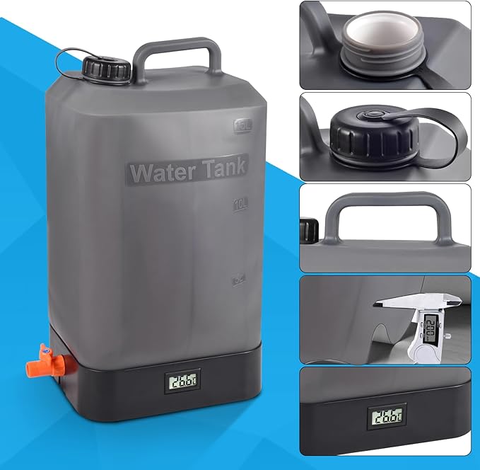 4.5 gallon/16L Silicone Water Tank,Portable Outdoor Shower,Electric Shower,8 Types of Multifunctional Shower Heads,Using Solar Heating Temperature Display,Suitable for Camping,Beach,and Hiking