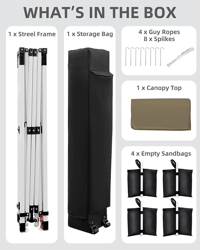 10x10 Pop Up Canopy Tent Outdoor Canopy with No Removable Sidewall One-Person Set Up Heavy Duty Commercial Instant Tent Shelter-Khaki