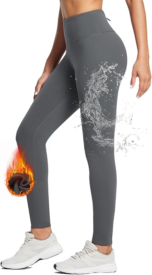 baleaf Women's Fleece Lined Leggings Water Resistant Thermal Winter Warm Tights High Waisted with Pockets Running Gear