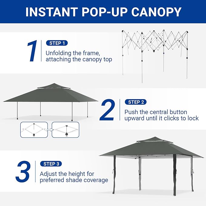 Favofamilie13x13 FT Pop Up Canopy, Instant Setup Gazebo with Wheeled Carry Bag, 4 Sandbags & 4 Ropes, UV-Resistant Top, Heavy Duty Outdoor Shelter for Backyard Camping Events, Grey