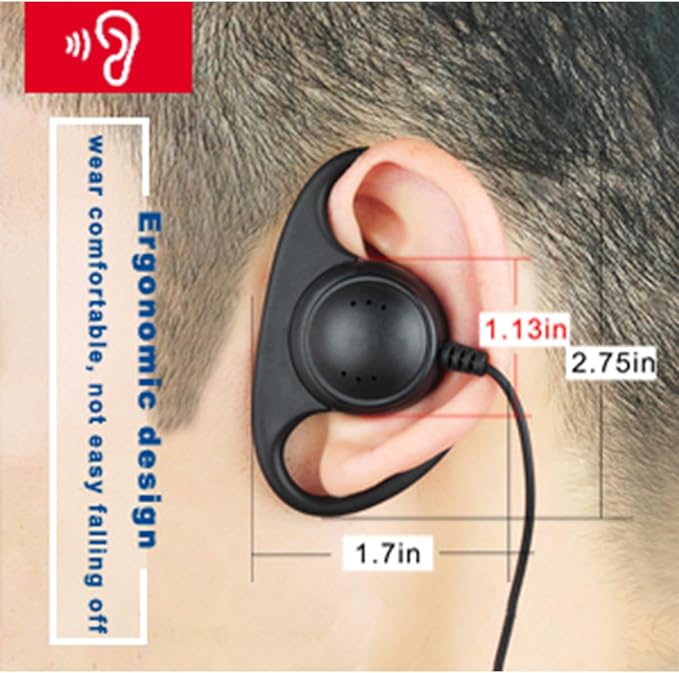 D-Ring Walkie Talkie Earpiece/Headset for CP200 CP200d CLS1410 CLS1110 CLS1413 CLS1450 Two Way Radio (Motorola)