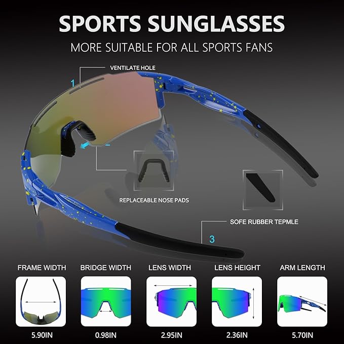 OULAIQI Cycling Sunglasses Polarized Sunglasses for Cycling Men Women with 1 Lens or 3 Interchangeable Lens Baseball Glasses
