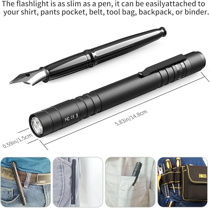 LED Pen Light, Zoomable Penlight with 2*AAA, 270 Lumens Pocket Size Clip Pen Flashlight for Nurse, Medical, Inspection, Repair, Engineer, Doctor