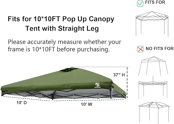 10x10 Pop Up Canopy Replacement Top Cover with Air Vent for Straight Leg Canopy Tent, Waterproof for Outdoor Garden Patio Camping Sun Shade(Top Only) (Olive Green, 2)