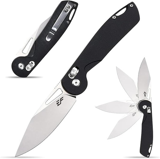 Eafengrow EF950 Folding Knife Pocket Knives D2 Steel Blade G10 Handle Ball Bearing with Pocket Clip Outdoor Camping Knifes(Black)