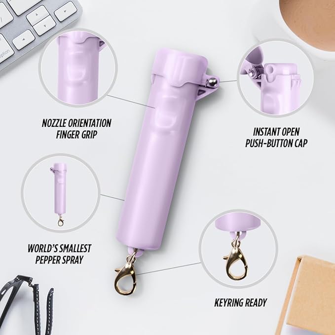 Guard Dog Security Packin' Heat, World’s Smallest Pepper Spray Self Defense for Women, Police Strength with Keychain Snap Clip, Compact Design, Long Range, UV Dye, Push-Button Safety Cap