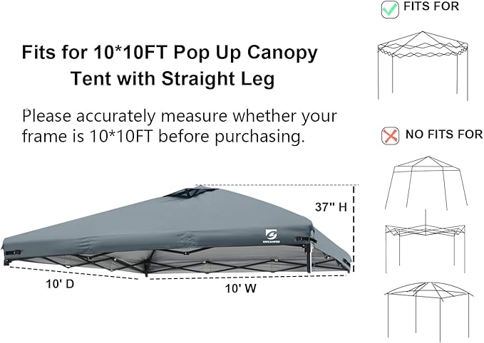 10x10 Pop Up Canopy Replacement Top Cover with Air Vent for Straight Leg Canopy Tent, Waterproof for Outdoor Garden Patio Camping Sun Shade(Top Only) (Light Gray, 1)