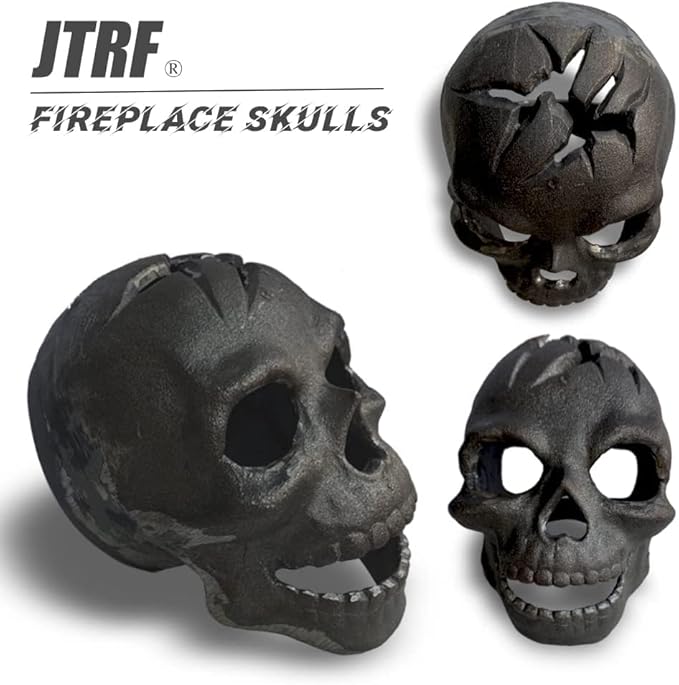 Fire Pit Skull β Metal Human Skull Fire Log for Fireplaces, Fire Pits & Campfires, Creepy Halloween Decor, Reusable Indoor & Outdoor Accessory