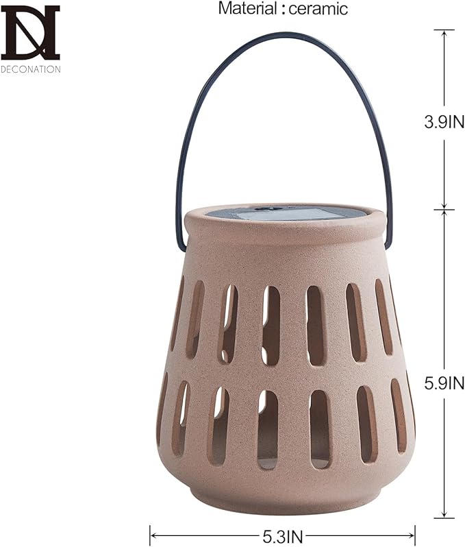 Solar Table Lanterns Outdoor Waterproof - Hanging Lamp Table Lights -Solar Powered Decorative Lantern for Desk Patio Porch Garden Pathway Yard, Housewarming Gift for Women/Men (Ceramic Brown)