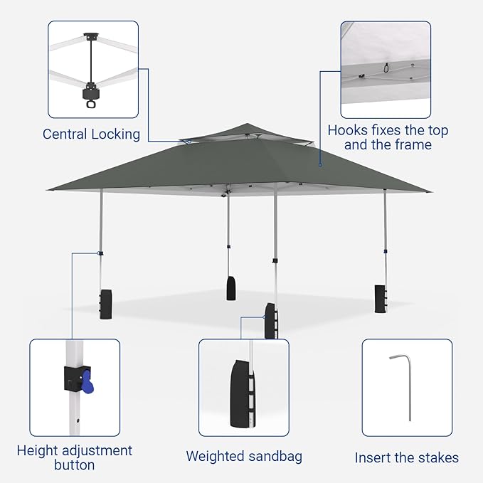Favofamilie13x13 FT Pop Up Canopy, Instant Setup Gazebo with Wheeled Carry Bag, 4 Sandbags & 4 Ropes, UV-Resistant Top, Heavy Duty Outdoor Shelter for Backyard Camping Events, Grey