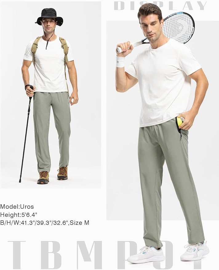 TBMPOY Men's Lightweight Hiking Travel Pants Breathable Athletic Fishing Active Joggers Zipper Pockets