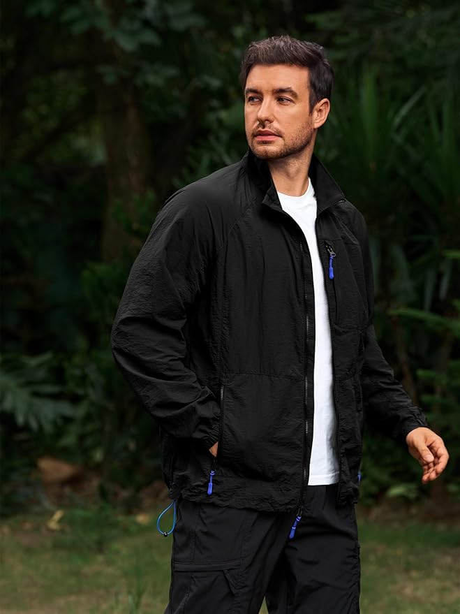 Yousify Mens Lightweight Jacket Windbreaker Full Zip Long Sleeve Outdoor Athletic Jackets for Hiking