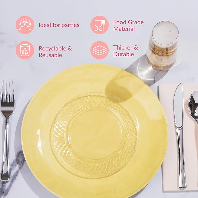 Prestee 100 Pack Clear Plastic Plates for Party - 6.25 Inch Small Round Dessert Plate and Appetizer Platter - Heavy Duty Disposable Plastic Plates for Parties, Weddings, Caterings and Events