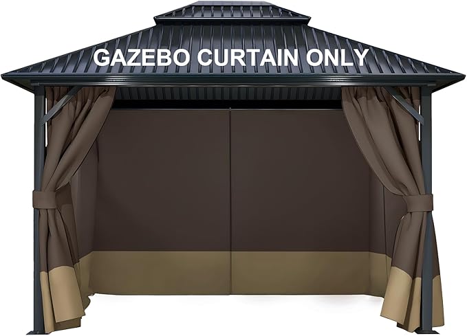COWVIE 4-Panel 10' x 13' Gazebo Replacement Curtains, Patio Privacy Sidewalls with Double Zipper, Replacement for Outdoor Gazebo Canopy (Curtain Only)