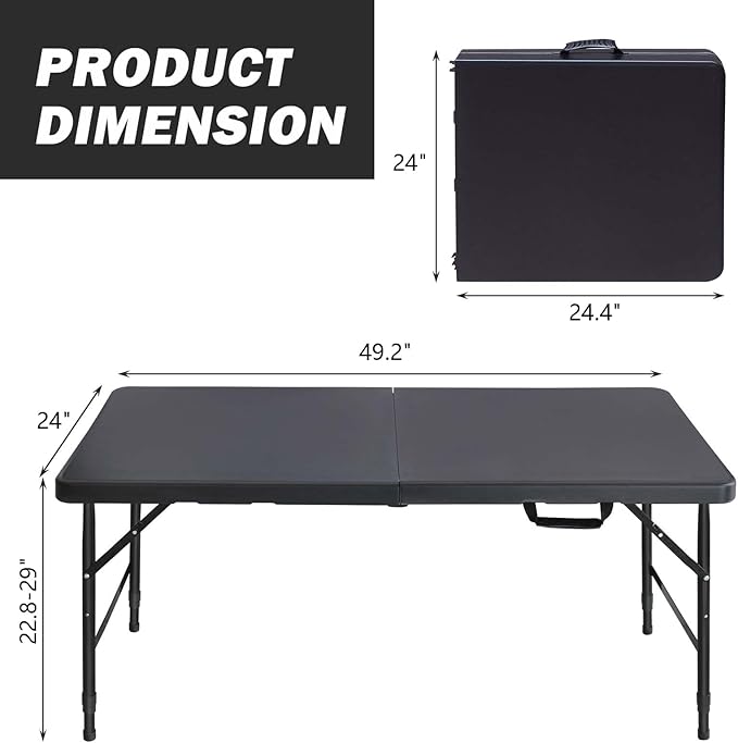 Portable Plastic Folding Table 4ft/6ft/8ft Heavy Duty White Black Picnic Dining Table Fold-in-Half for Camp Party Kitchen Indoor Outdoor