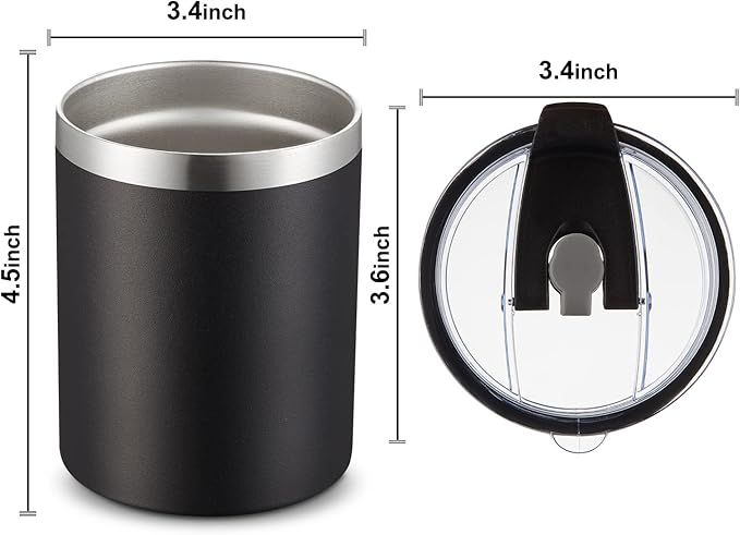 MEWAY 12 oz Lowball, Tumbler Stainless Steel Double Wall Vacuum Insulated Mug with Straw and Lid, Cleaning Brush ,Durable Powder Coated Insulated Coffee Cup for Cold & Hot Drinks (Black, 1 Pack)