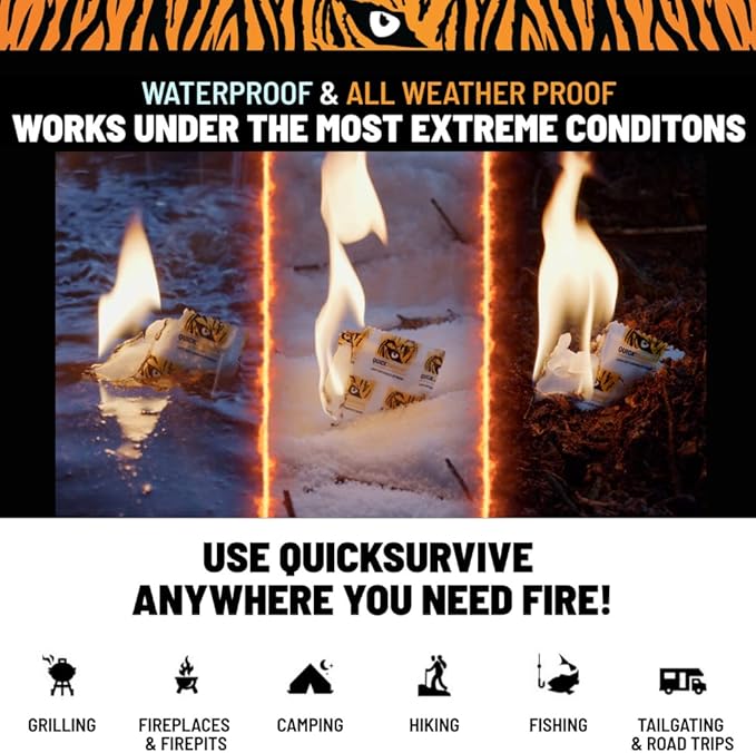 QuickLight by QUICKSURVIVE All-Purpose 100% Waterproof Fire Starters - Fire Starters for Campfires, Wood, Fire Pit, Fireplace, Charcoal, & More - All-Weather & Non-Combustible - 50 Piece Canister
