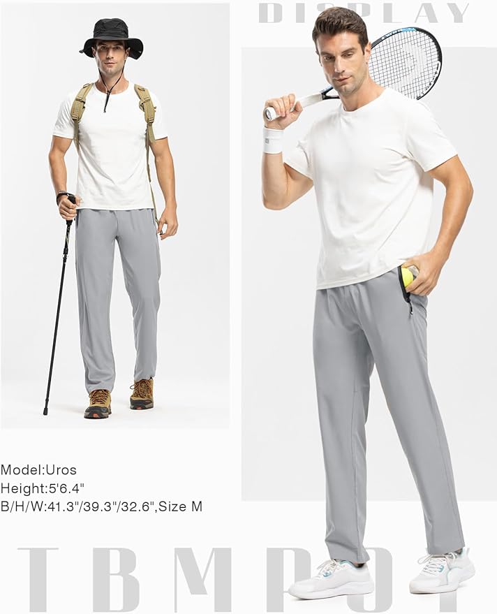 TBMPOY Men's Lightweight Hiking Travel Pants Breathable Athletic Fishing Active Joggers Zipper Pockets