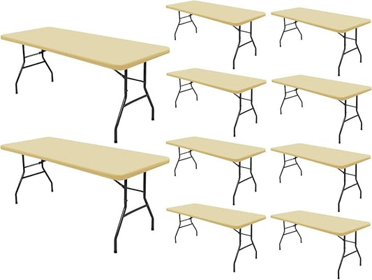 6 Foot Picnic Table Cover Fitted 10 Pack Elastic Outdoor Tablecloths for Rectangle Table Waterproof Stretch Washable Patio Folding Spandex Tablecloth for Camping Banquet Parties (Champagne,30" x 72")
