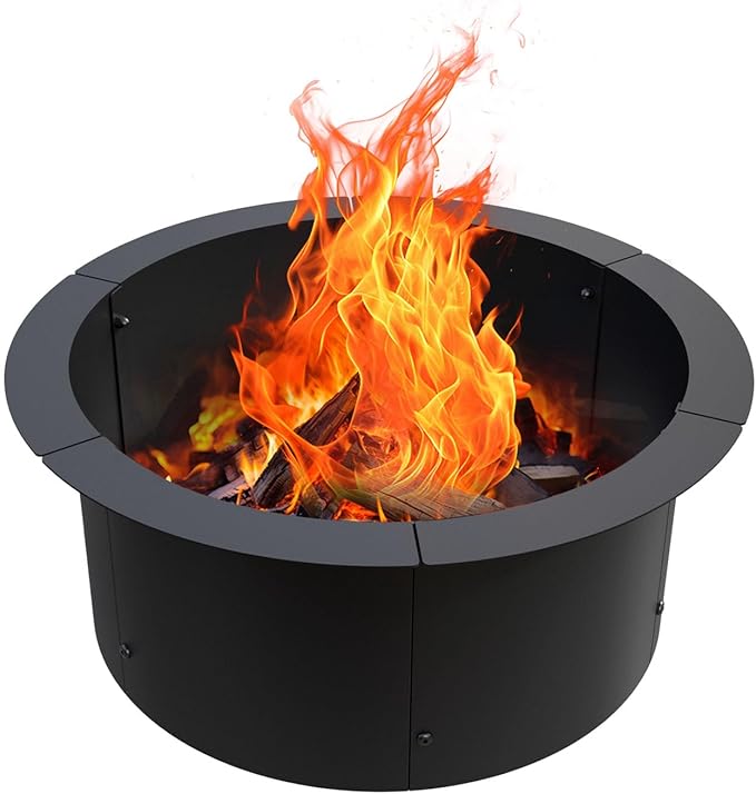 Fire Pit Ring Outdoor Wood Burning Fire Pit Liner 27.5 Inch Camping Fire Ring Painted Steel Firepit Ring Heavy Duty Campfire Ring Above or In-Ground for Bonfire Outdoor Backyard