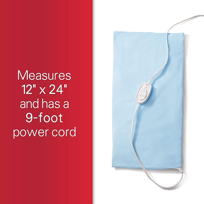 Sunbeam XL Heating Pad for Back Neck and Shoulder Pain Relief with Sponge for Moist Heating Option Extra Large 12 x 24" Blue