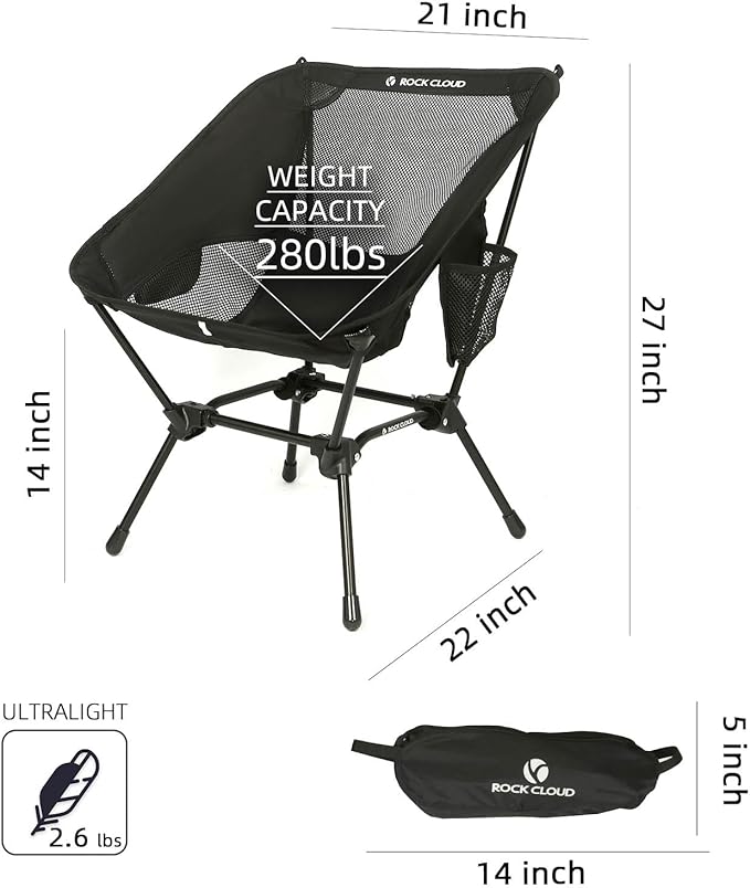 ROCK CLOUD Portable Camping Chair Ultralight Folding Chairs Outdoor for Camp Hiking Backpacking Lawn Beach Sports