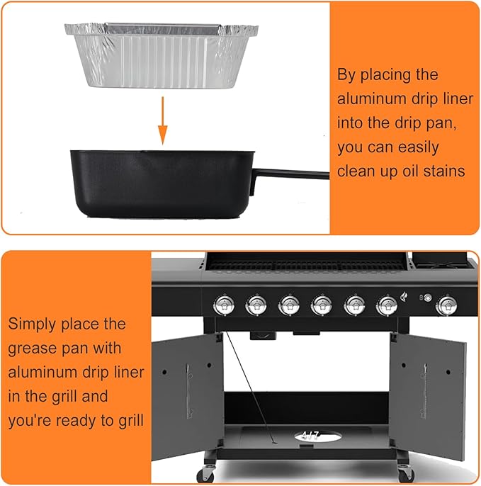 BQMAX Grill Drip Pan for Nexgrill 720-0830X 720-0830H 720-0925P 720-0896 720-0888S Cuisinart CGG-7400, Grease Pan with 15-Pack Aluminum Drip Liner for Nexgrill Grease Tray Replacement 720-0830X