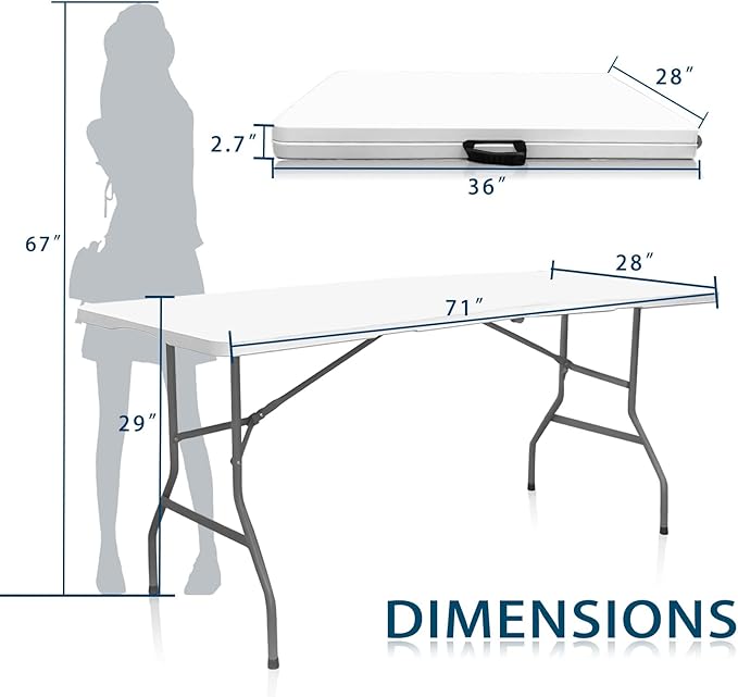 Plastic Folding Table, 6 FT Folding Table, Plastic Portable Tables for Dining Parties Card Picnic Camping, Granite White
