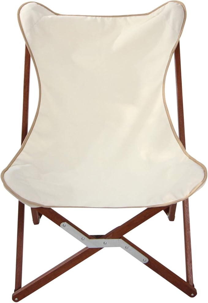 BYER OF MAINE Pangean Butterfly Chair, Easy-Fold Hardwood Sling Chair – Portable Beach, Camping & Patio Seat – 34″H × 23″W × 27″D in Natural