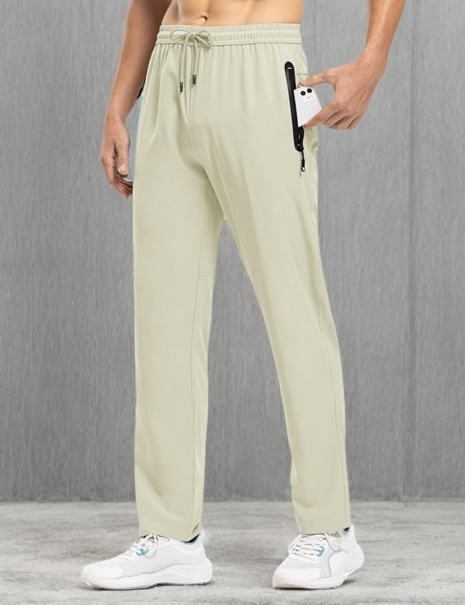 TBMPOY Men's Lightweight Hiking Travel Pants Breathable Athletic Fishing Active Joggers Zipper Pockets