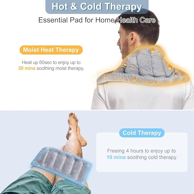 SuzziPad Microwavable Heating Pads for Neck and Shoulder Back Discomfort, 7x16 Fatigue Soothing Heated Pad Microwave, Moist Hot Packs, Unscented Heat Pack for Aches, Sore Muscle, Gray